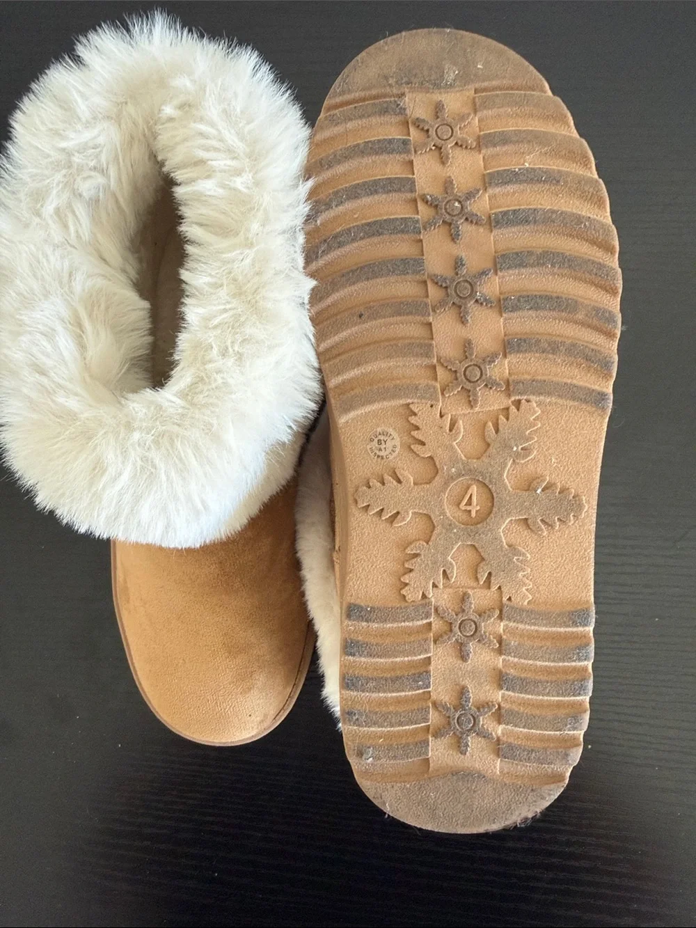 Kids Faux Fur-Lined Slipper Boots in Tan and Cream